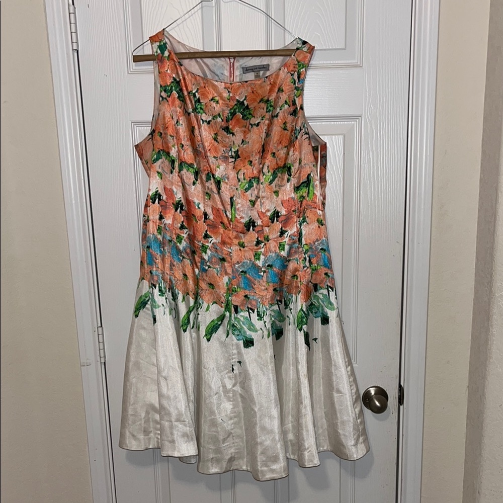 Danny & Nicole Green and Orange Pleated Midi Dress
